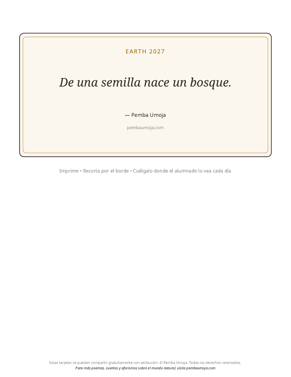 Cartel para el aula: De una semilla nace un bosque.