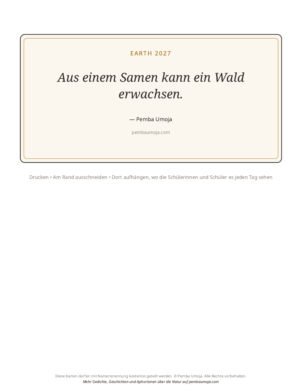 Klassenraumplakat: Aus einem Samen kann ein Wald erwachsen.