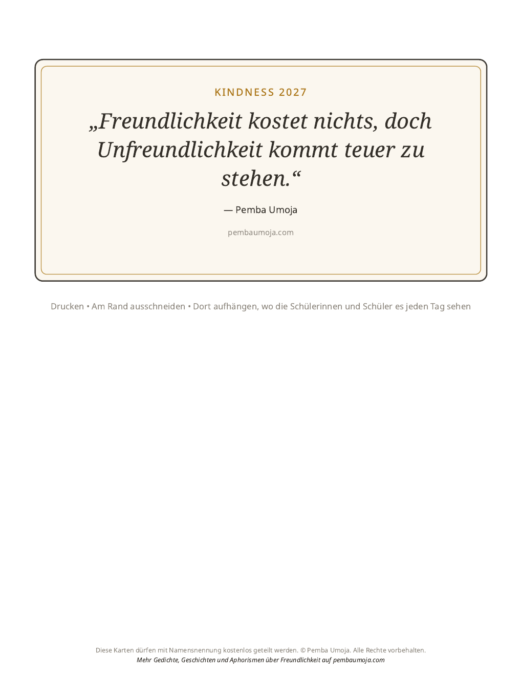 Kindness 2027: Kostenlose Karten der Freundlichkeit in 13 Sprachen zum UNESCO-Tag gegen Mobbing