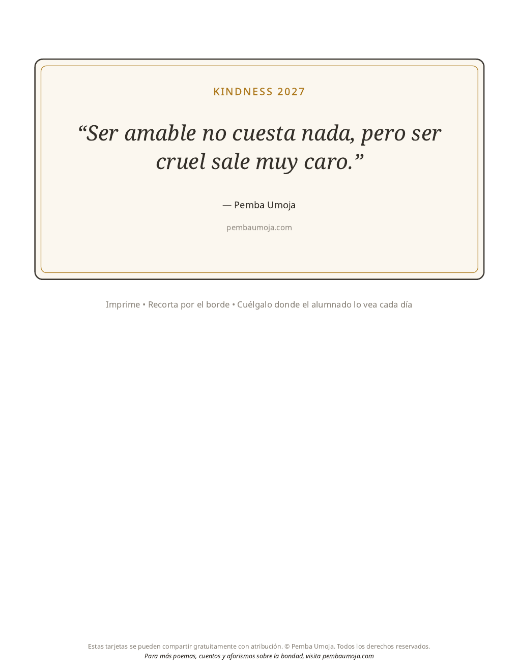 Kindness 2027 lleva tarjetas de bondad gratuitas en trece idiomas a las aulas con motivo del Mes Nacional de Prevención del Acoso Escolar