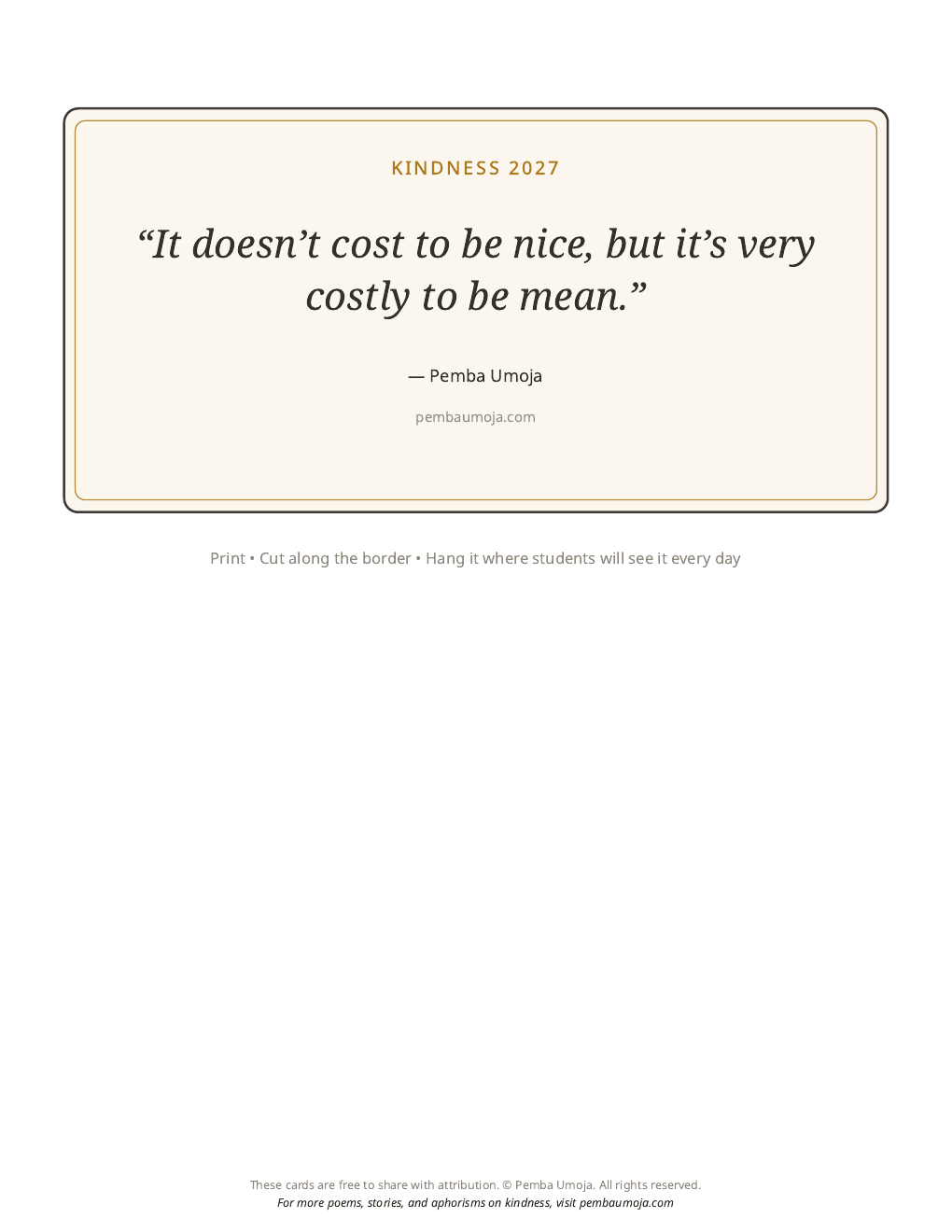 Kindness 2027 Brings Free Kindness Cards in Thirteen Languages to Classrooms for National Bullying Prevention Month