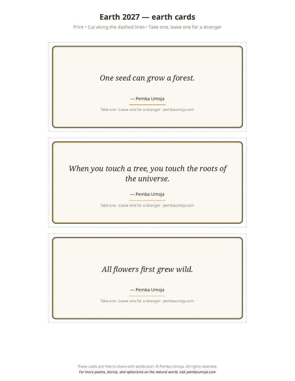 A cut-sheet of printable earth cards